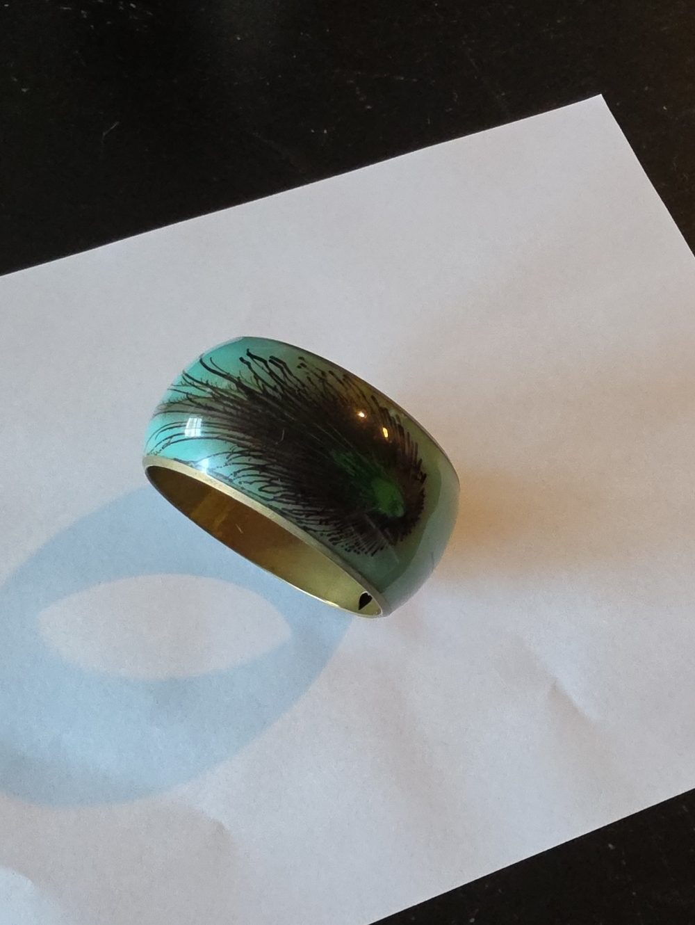 Aqua Green Peacock Feather Enamel Bangle